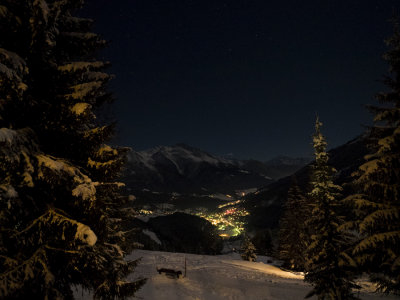 Nighttime view from the chalet