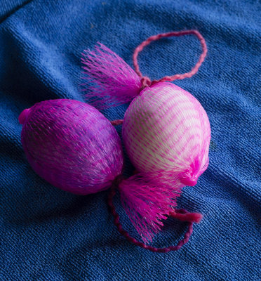 pink fishnet eggs