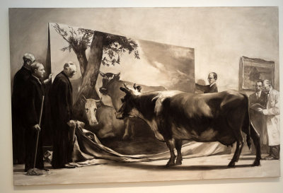 cow studying cow paining