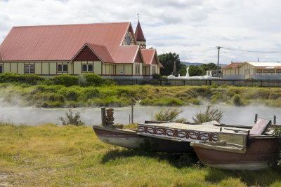 boat and church