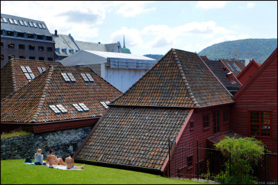 Tanning behind the old Bryggen,Bergen.........