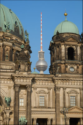 Tv-tower between spires on Berliner Dom....