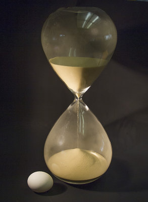 Hourglass and egg.. The hourglass is actually a 2-hourglass, in the pic at approximately the hour mark.