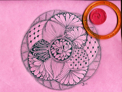 Zendala with basic outline created with a Spirograph shown in upper right