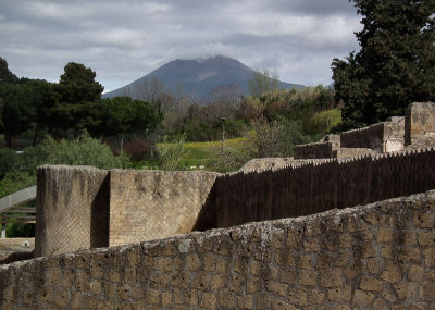 Pompei entrance and Vesuvius