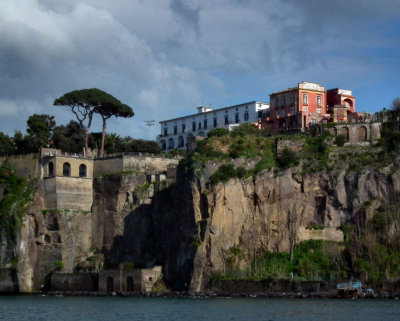 Sorrento, tree, hotels and cliffs