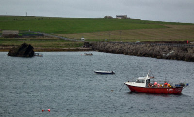 Scapa Flow Churchill Barrier 3 and old wreck formerly helping to block entrance