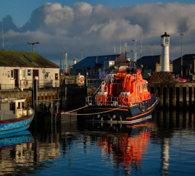 Kirkwall harbour and RNLI boat 