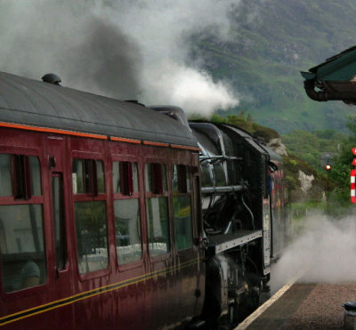 Morar_ Jacobite steam train at station