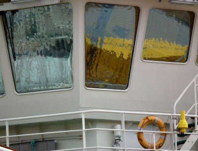 Fraserburgh_bridge window reflections on rarely used pelagic trawler