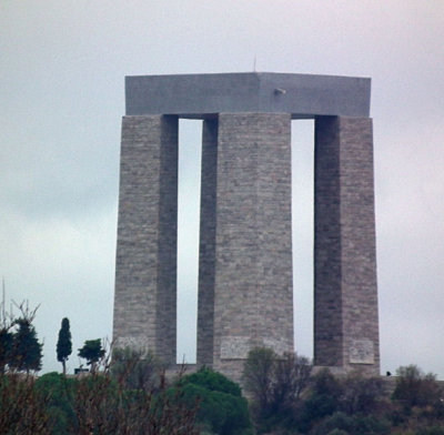 Turkish Gallipoli memorial from coach (hence not very sharp)