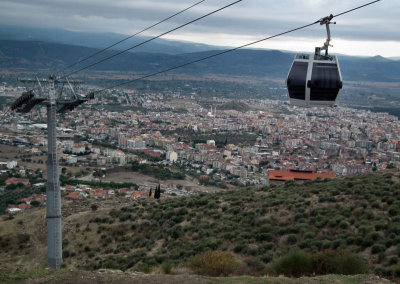Gondola from ancient Pergamon down towards modern Bergama