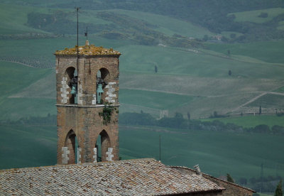 Montalcino and Tuscan view across belltower