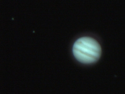 Jupiter near opposition, Great Red Spot and 2 Galilean moons x480