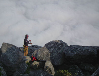 preparing to climb or abseil down Table Mountain