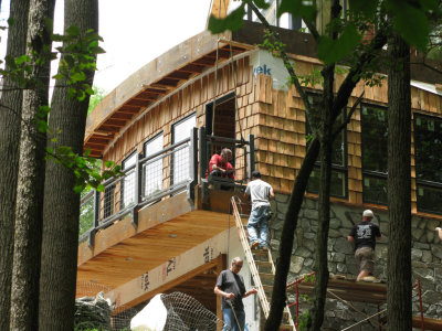 Working on railing and stone