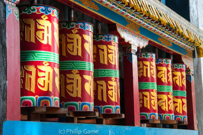 Prayer wheels at Tawang Gompa (Buddhist monastery)
