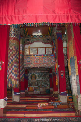 A corner of the Tawang Gompa prayer hall