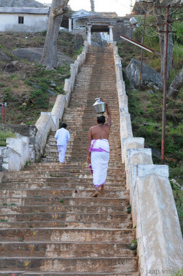 Priest on the stairs to the Biligirirangaswamy Temple