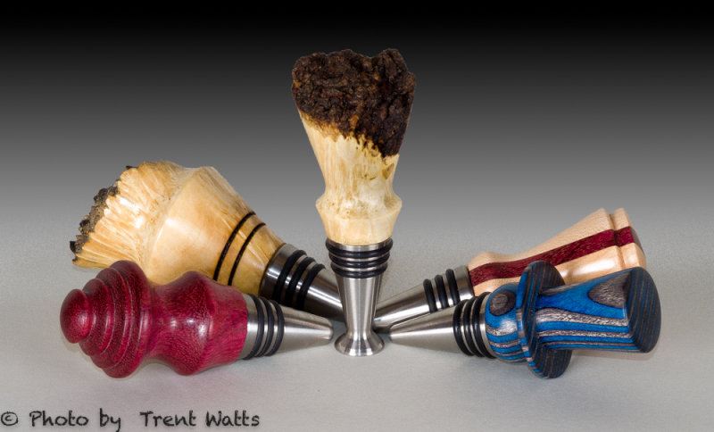 Bottle stoppers from various woods.