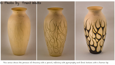 Northern Saskatchewan Birch, turned as a thin walled vase and decorated with pyrography.