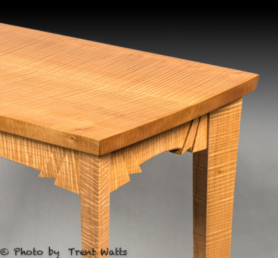 Detail of curly maple hall table.