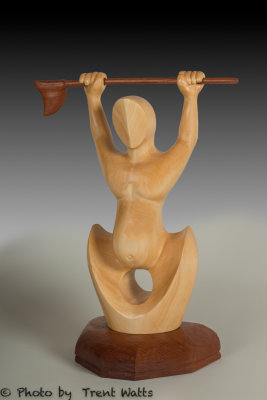 Based on a Māori figure designed by Lyonel Grant and carved by Ron.