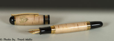 Churchill fountain pen / gold / birch bark, lichen & interference gold resin.