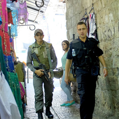 Soldier and Security Guy in the Bazaar