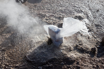 Warming the milk for breakfast at the Tatio Geysers, Atacama