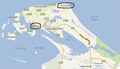 Jaffna to Point Pedro, about 30km