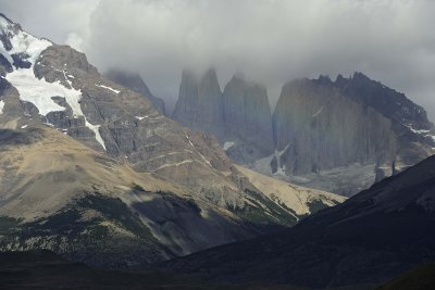 Torre North 2600m), Central(2800m),  South(2850m), Rainbow-011312-Laguna Amarga Torres del Paine Natl Park Chile-0075.jpg