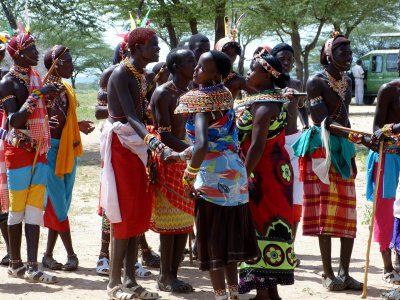 Samburu dancing and singing for us