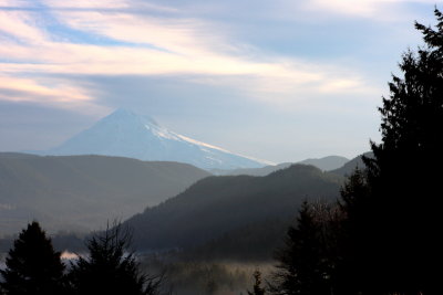 Sandy river valley with Mt Hood 18 miles away