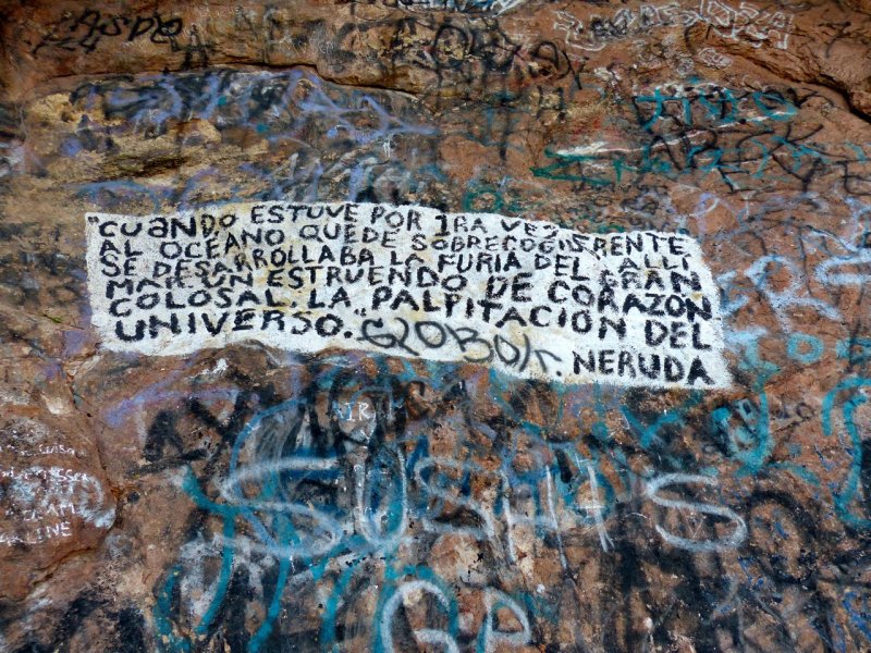 Neruda Poem Painted on Rocks near El Faro Lighthouse Steps