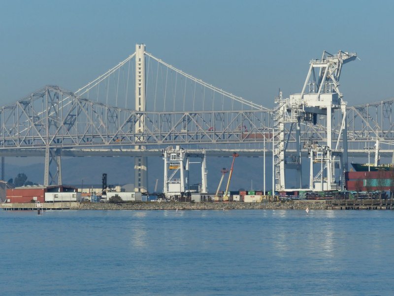 Port of Oakland, New and Old Bay Bridges