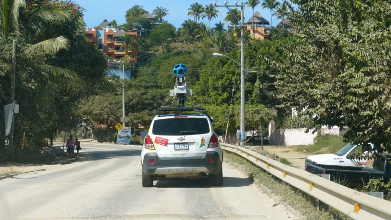 Behind a Google Earth car outside Sayulita