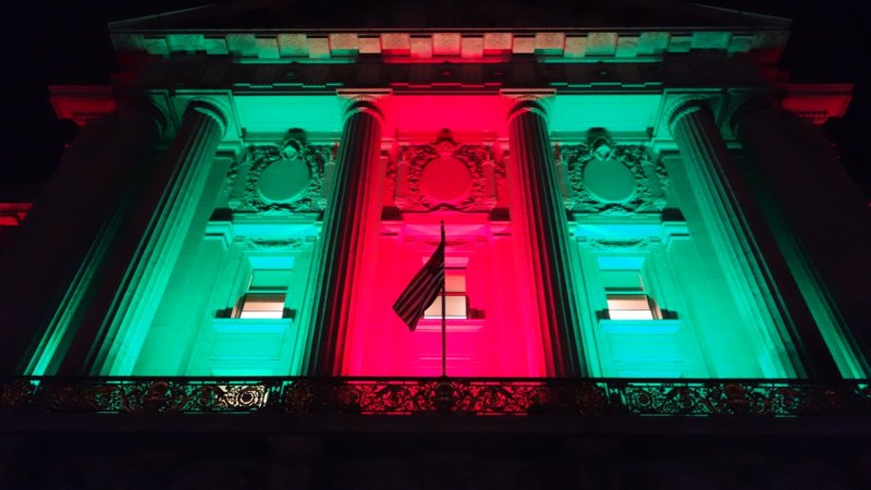 City Hall all lit up for Christmas