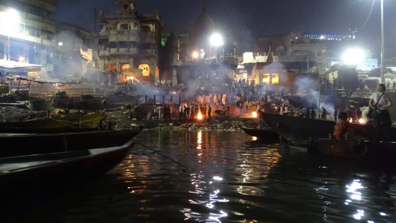 Funeral Pyres at Manikarnika Ghats on the Ganges