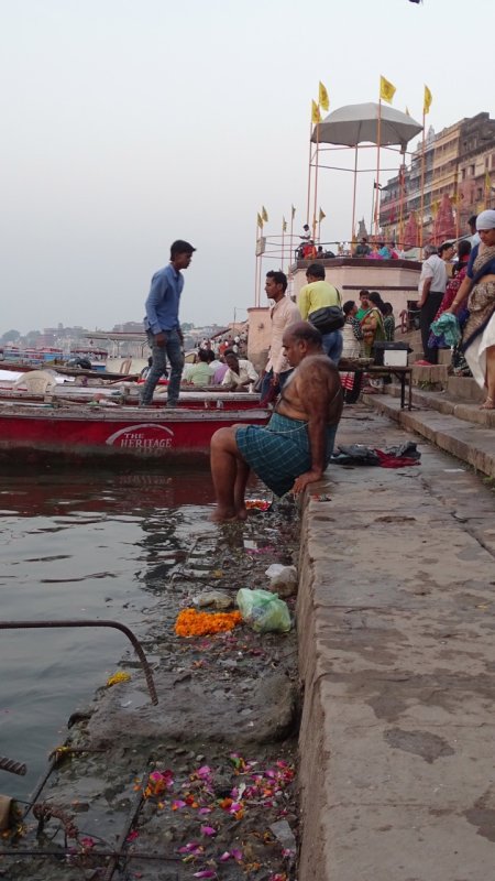 Hindu pilgrims bathing in the Ganges River