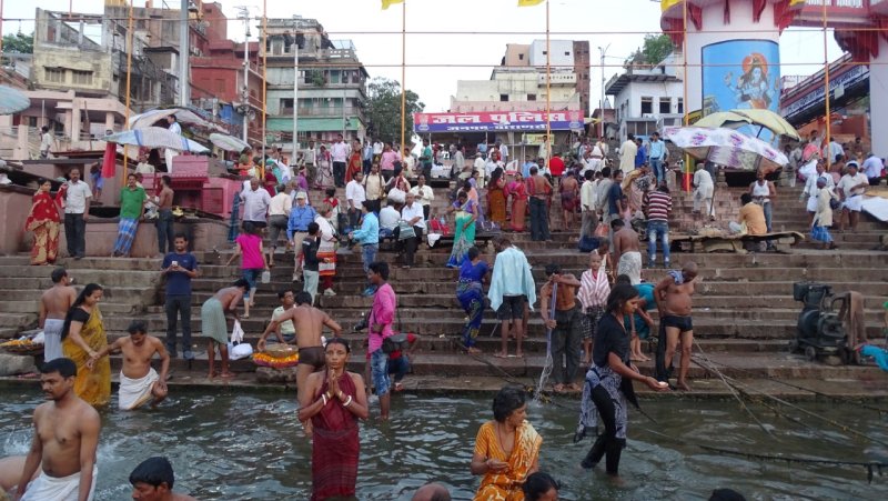 Hindu pilgrims bathing in the Ganges River