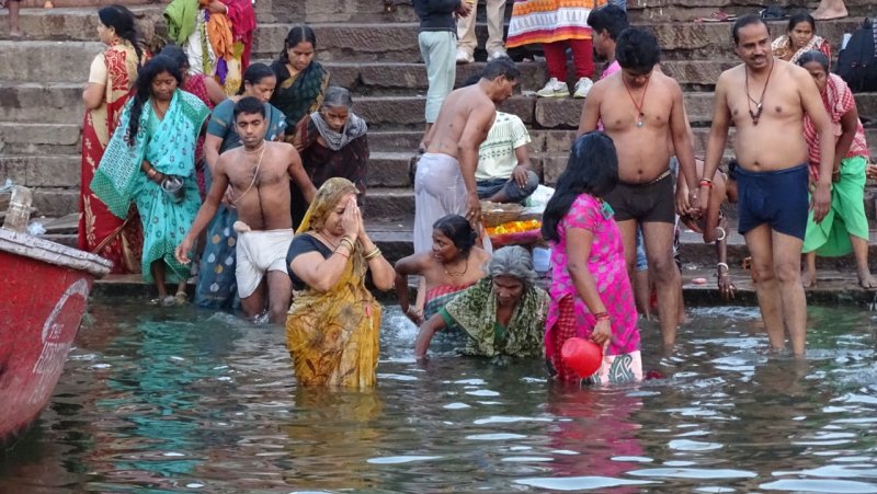 Hindu pilgrims bathing in the Ganges River