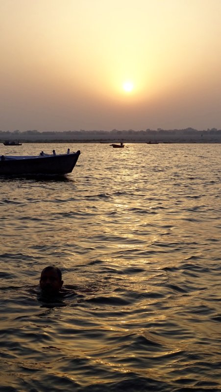 Morning Swim Across the Ganges