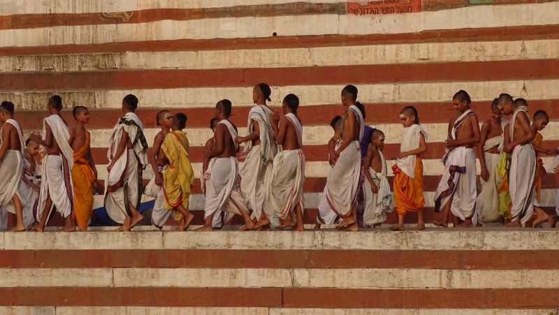 Monks on the bank of the Ganges River