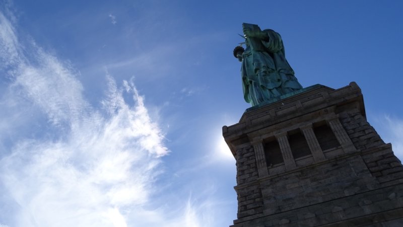 Looking up at Lady Liberty
