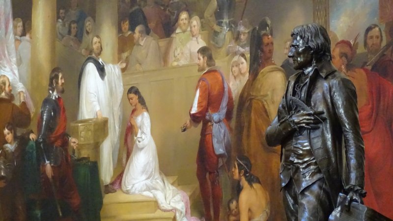 Thomas Jefferson statue and Baptism of Pocahontas painting