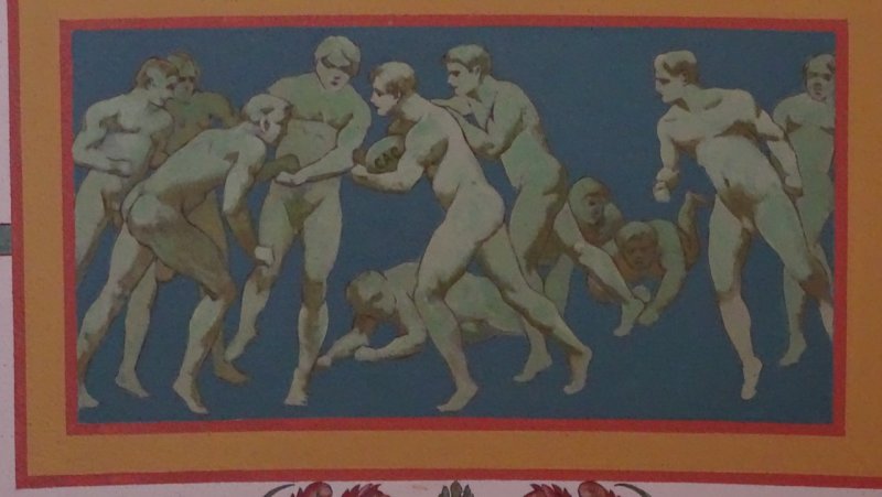 Painting of naked men playing American football