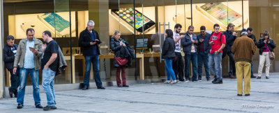 Tweeters and Readers Outside the Apple Store Munich, Germany