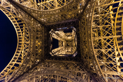 Looking up Beneath the Eiffel Tower
