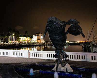 Manatee Statue at Night